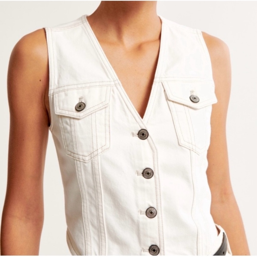 White Button-Front Denim Vest
